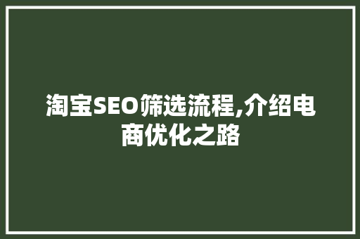 淘宝SEO筛选流程,介绍电商优化之路