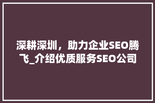 深耕深圳，助力企业SEO腾飞_介绍优质服务SEO公司的核心竞争力