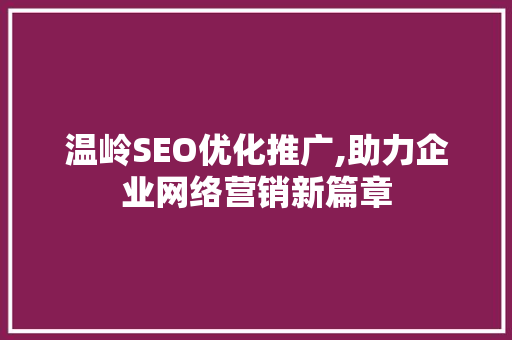 温岭SEO优化推广,助力企业网络营销新篇章