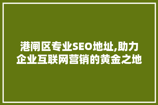 港闸区专业SEO地址,助力企业互联网营销的黄金之地