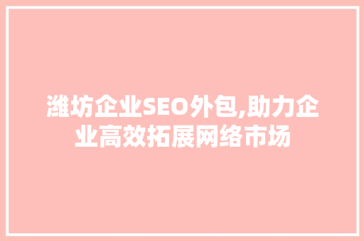 潍坊企业SEO外包,助力企业高效拓展网络市场