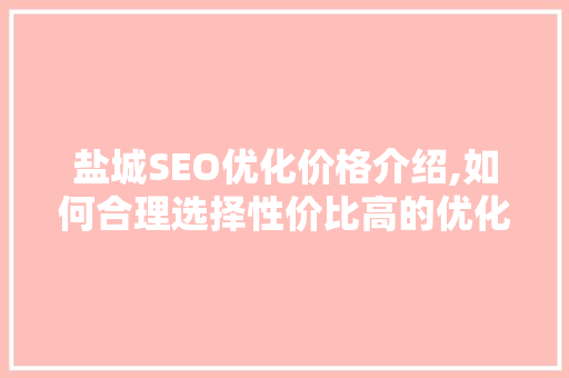 盐城SEO优化价格介绍,如何合理选择性价比高的优化方法