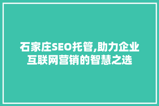 石家庄SEO托管,助力企业互联网营销的智慧之选