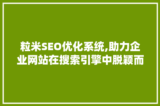 粒米SEO优化系统,助力企业网站在搜索引擎中脱颖而出
