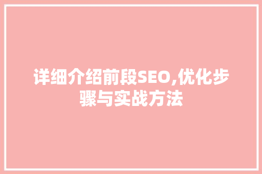 详细介绍前段SEO,优化步骤与实战方法