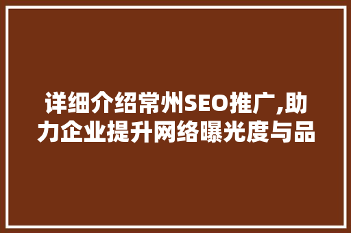 详细介绍常州SEO推广,助力企业提升网络曝光度与品牌影响力