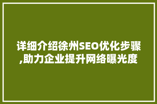 详细介绍徐州SEO优化步骤,助力企业提升网络曝光度