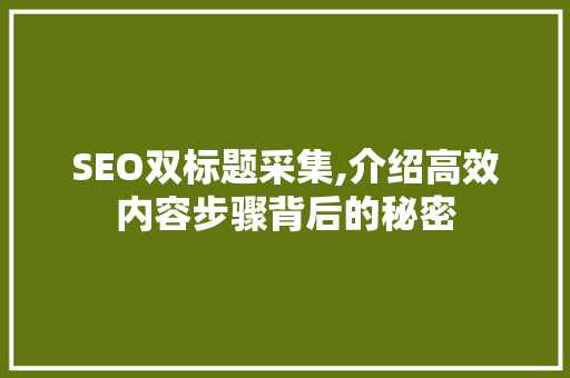 SEO双标题采集,介绍高效内容步骤背后的秘密