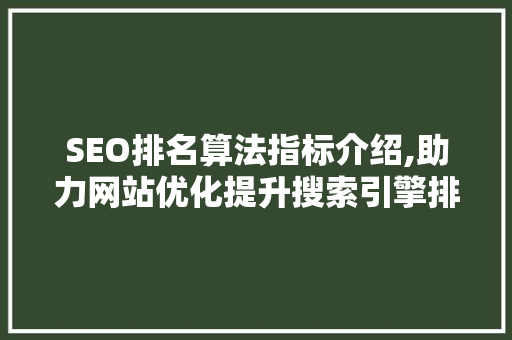 SEO排名算法指标介绍,助力网站优化提升搜索引擎排名  第1张