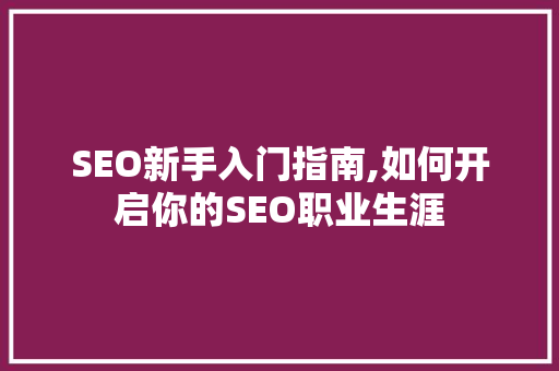 SEO新手入门指南,如何开启你的SEO职业生涯  第1张