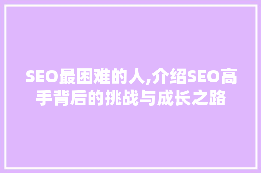 SEO最困难的人,介绍SEO高手背后的挑战与成长之路