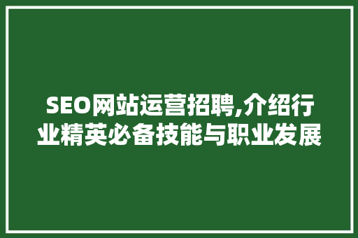 SEO网站运营招聘,介绍行业精英必备技能与职业发展路径