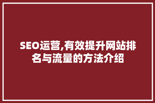 SEO运营,有效提升网站排名与流量的方法介绍