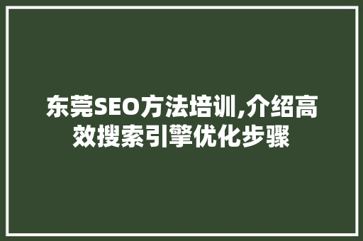 东莞SEO方法培训,介绍高效搜索引擎优化步骤