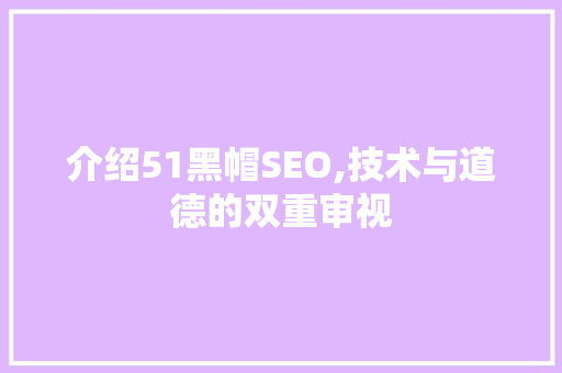 介绍51黑帽SEO,技术与道德的双重审视