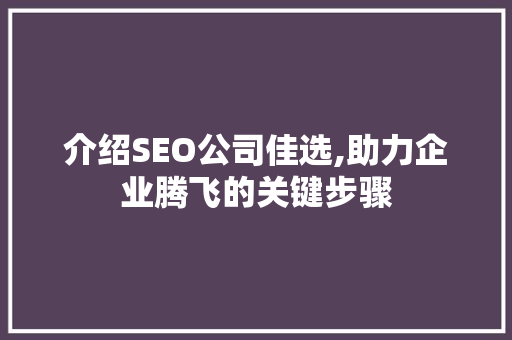 介绍SEO公司佳选,助力企业腾飞的关键步骤