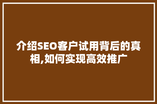 介绍SEO客户试用背后的真相,如何实现高效推广