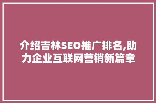 介绍吉林SEO推广排名,助力企业互联网营销新篇章