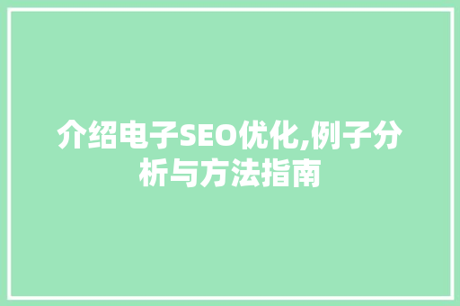 介绍电子SEO优化,例子分析与方法指南