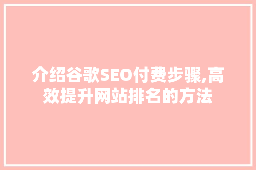 介绍谷歌SEO付费步骤,高效提升网站排名的方法