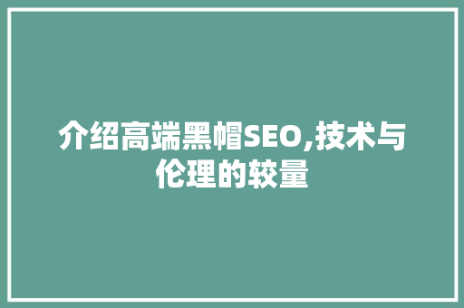 介绍高端黑帽SEO,技术与伦理的较量