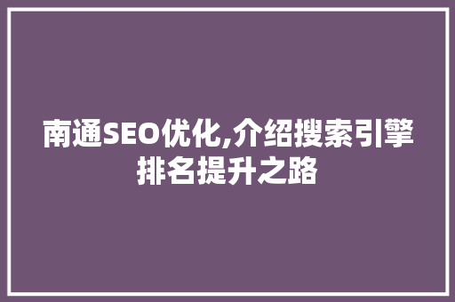 南通SEO优化,介绍搜索引擎排名提升之路