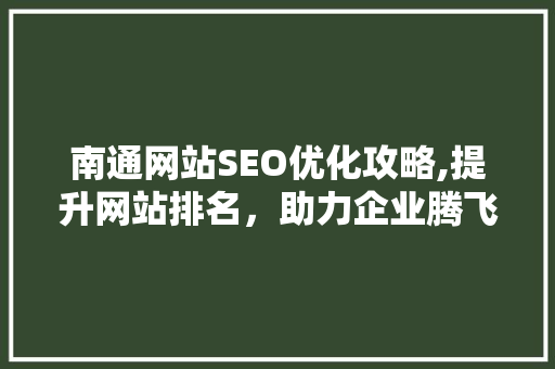 南通网站SEO优化攻略,提升网站排名，助力企业腾飞