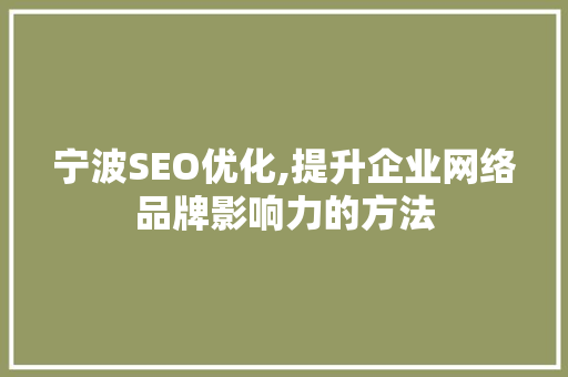 宁波SEO优化,提升企业网络品牌影响力的方法