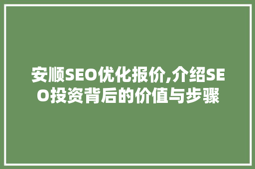 安顺SEO优化报价,介绍SEO投资背后的价值与步骤