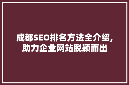 成都SEO排名方法全介绍,助力企业网站脱颖而出