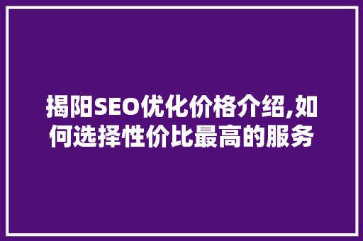 揭阳SEO优化价格介绍,如何选择性价比最高的服务