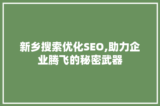 新乡搜索优化SEO,助力企业腾飞的秘密武器