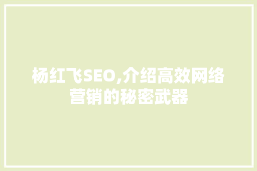 杨红飞SEO,介绍高效网络营销的秘密武器