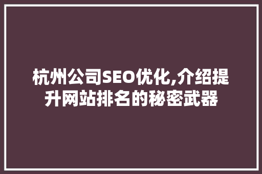 杭州公司SEO优化,介绍提升网站排名的秘密武器