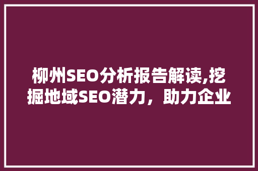 柳州SEO分析报告解读,挖掘地域SEO潜力，助力企业网络营销