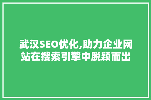武汉SEO优化,助力企业网站在搜索引擎中脱颖而出