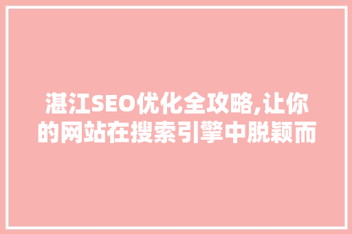 湛江SEO优化全攻略,让你的网站在搜索引擎中脱颖而出