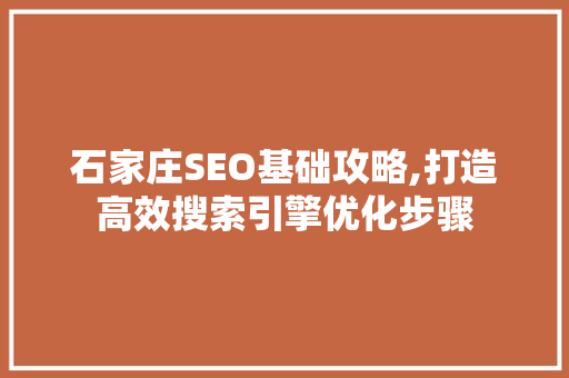 石家庄SEO基础攻略,打造高效搜索引擎优化步骤