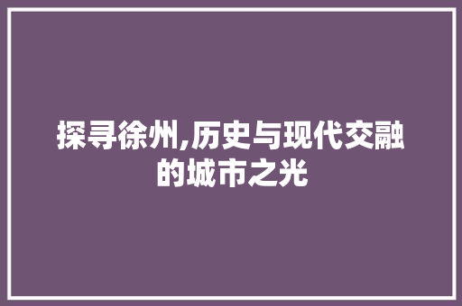 探寻徐州,历史与现代交融的城市之光