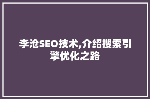 李沧SEO技术,介绍搜索引擎优化之路