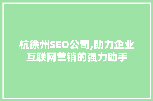 杭徐州SEO公司,助力企业互联网营销的强力助手