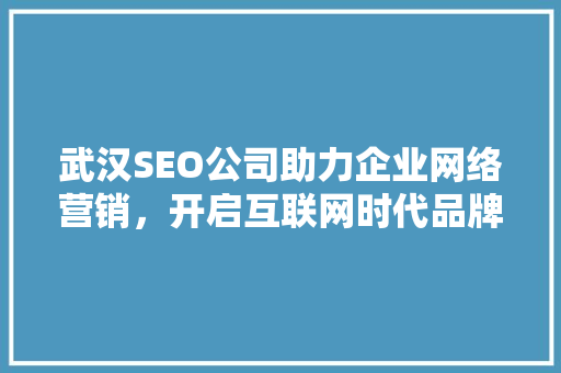 武汉SEO公司助力企业网络营销，开启互联网时代品牌新篇章
