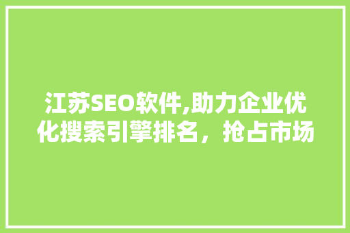 江苏SEO软件,助力企业优化搜索引擎排名，抢占市场先机