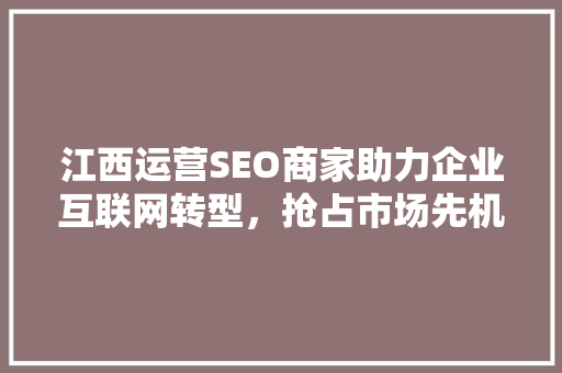 江西运营SEO商家助力企业互联网转型，抢占市场先机