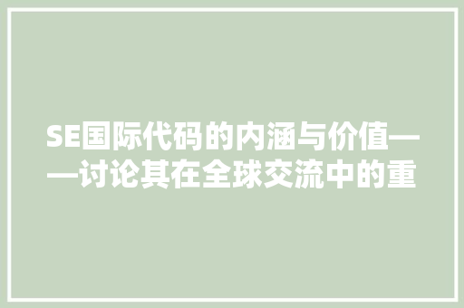 SE国际代码的内涵与价值——讨论其在全球交流中的重要作用