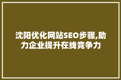 沈阳优化网站SEO步骤,助力企业提升在线竞争力