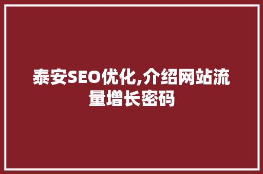 泰安SEO优化,介绍网站流量增长密码