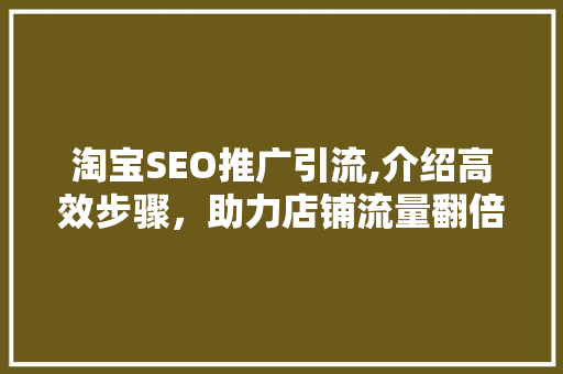 淘宝SEO推广引流,介绍高效步骤，助力店铺流量翻倍！