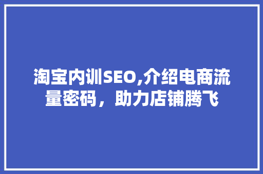 淘宝内训SEO,介绍电商流量密码，助力店铺腾飞