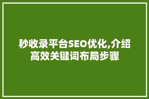 秒收录平台SEO优化,介绍高效关键词布局步骤